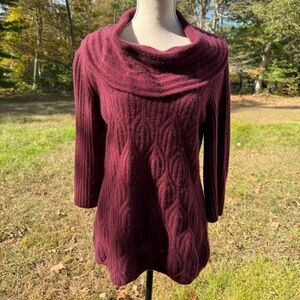 CLASSIQUES ENTIER COWL NECK SWEATER RED CASHMERE 3/4 SLEEVE SIZE M